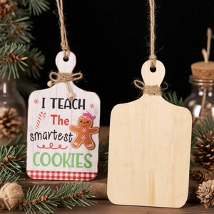Christmas wooden gingerbread man welcome sign ornaments with jute rope and pine decor