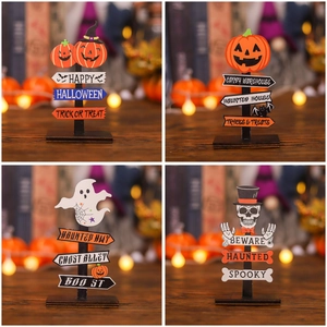 Halloween Wooden Desktop Ornaments Pumpkin Ghost Skull Sign Table Decor For Festive Home Party Happy Halloween Ornaments