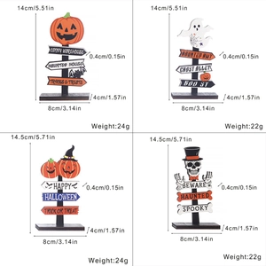 Halloween wooden tabletop signs featuring pumpkins, ghosts, and skulls for festive decor