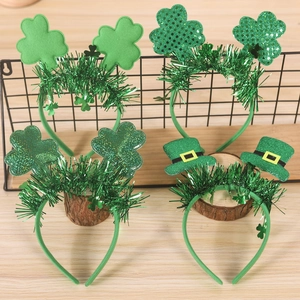 Plastic Fabric Tinsel Green Shamrock Headband For St Patrick's Day Irish Festival Party Decoration For Unisex Holiday Accessory