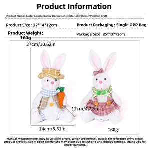 Detailed size specifications for cloth Easter bunny couple decor with carrot accessories