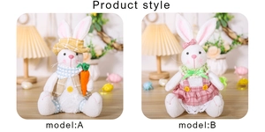 Detailed comparison of Easter bunny plush dolls with carrot and dress outfits