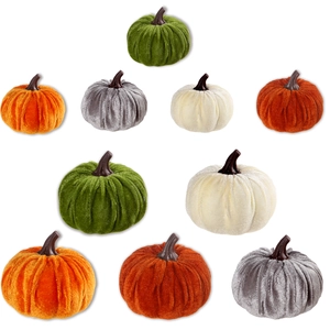 Set di 10 mini zucche decorative in velluto colorato per decorazioni autunnali in casa
