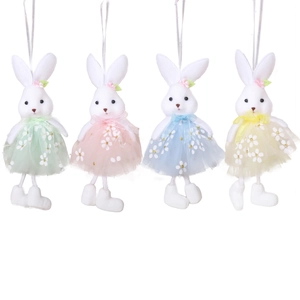 Lot de quatre peluches lapins de Pâques avec tutus en tulle et rubans pour décoration