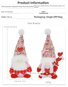 Tableau des tailles pour gnomes de la Saint-Valentin avec chapeaux à paillettes et cœur