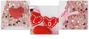 Détail macro du gnome de Saint-Valentin à paillettes avec broderie de cœur et peluche