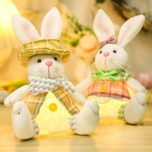 Lapins de Pâques en peluche lumineux avec lumières LED et jolis chapeaux à carreaux