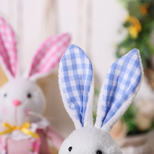 Easter bunny plush couple dolls with floral dress decoration for holiday table setting