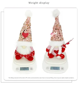 Affichage du poids des nains de la Saint-Valentin avec chapeaux à paillettes