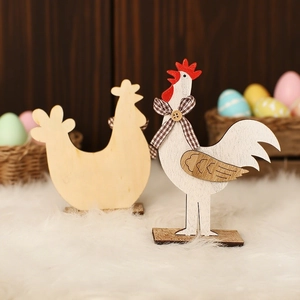 Easter decorative wooden rooster set with painted finishes for festive tabletop displays