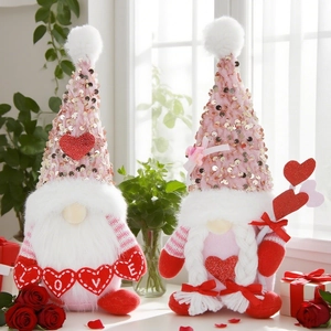 Set de gnomes de la Saint-Valentin en peluche avec paillettes roses et cœur Love