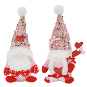 Décoration de gnomes de Saint-Valentin avec chapeaux à paillettes roses et bannière LOVE