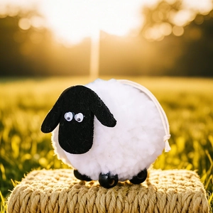 Cute fluffy sheep plush pendant for Eid decorations and DIY bag charms in nature background