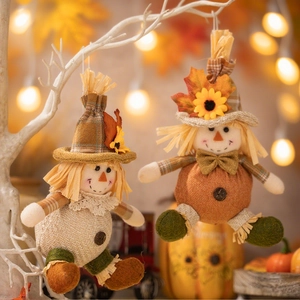 Thanksgiving Scarecrow Gnome Pendant Burlap Plaid Sunflower Maple Leaf Hanging Ornament For Autumn Harvest Festival Decoration