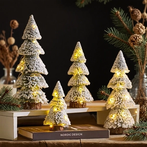 Mini Flocked Christmas Tree With Wood Base Snowy Cedar Pine Tree Desktop Ornament For Holiday Home Office Tabletop Decoration