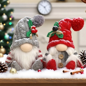 Nordic Christmas gnome plush set with knitted hats and holly berries for festive decor