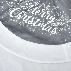 100cm grey Christmas tree skirt with Merry Christmas text and white plush trim