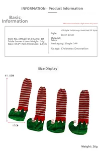 Spécifications de taille pour couvre-pied de table elfe de Noël à rayures rouges et vertes