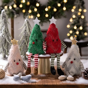 Set di bambole di peluche a forma di albero di Natale con stelle glitter e gambe lunghe