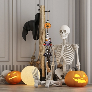 Halloween wooden hanging decor with pumpkin, bat, Boo text and tassels for home display