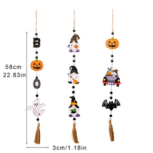 Halloween wooden beaded gnomes ornaments with pumpkin and bat motifs for home decor