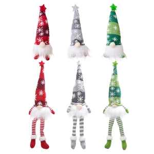 Set of 6 plush Christmas gnomes with knitted hats, star tops and long white beards