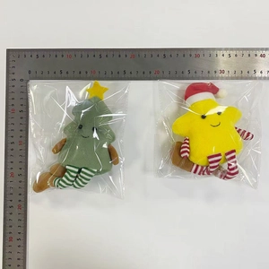 Detailed size measurement of plush Christmas star and tree dolls with striped long legs