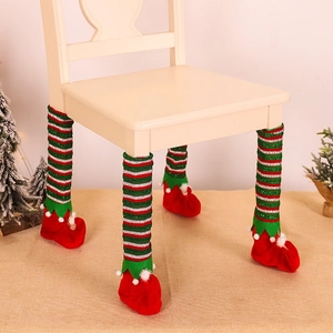 Couvre-Pieds de Chaise Jambe d'Elfe de Noël Protecteur de Meubles Rayé Housse de Table Festive pour Décoration de Fête de Noël Maison