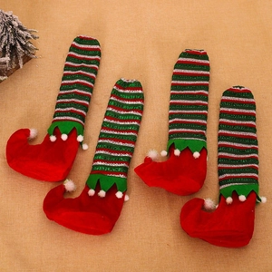 Housses de pieds de chaise de Noël elfe à rayures rouges et vertes pour décor de table