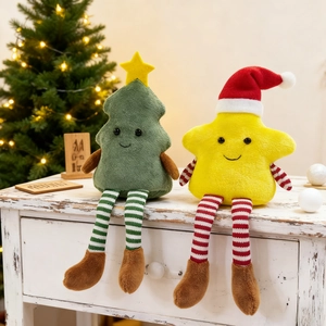 Christmas tree and star plush doll set with festive holiday decorations and warm lights