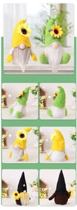 Detail shots of sitting sunflower bee gnomes with plush textures and felt hats