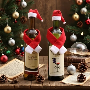 Décoration de Bouteille de Vin de Noël Mini Bonnet de Père Noël Et Petite Écharpe Ornement de Table Festif Pour Fête de Noël