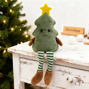 Christmas tree plush doll with long striped legs for festive table decoration