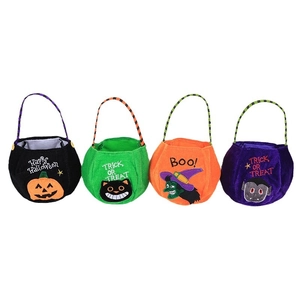 Halloween candy gift bags set with pumpkin, black cat, witch, and vampire felt designs