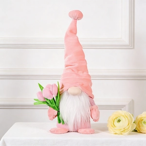 Pink tulip flower gnome plush decoration for Mother's Day festive home decor ornament