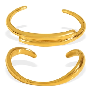 Polished 18k gold plated minimalist open cuff bracelets in organic streamlined style