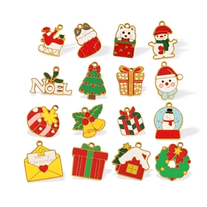 Set aus 16 bunten Emaille Weihnachtsanhängern mit Weihnachtsmann für DIY Schmuck