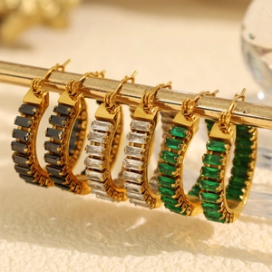 Vintage Edelstahl Baguette Strass Creolen Für Damen Luxus Smaragdgrün Schwarz Weiß Geometrischer Schmuck Geschenk
