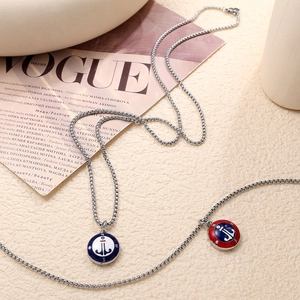 Collar de brújula de acero inoxidable con colgante de ancla de esmalte para hombre y mujer