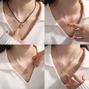 Elegant 18K gold plated stainless steel pendants in flower butterfly and leaf shapes