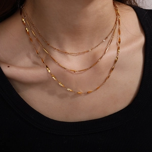 Minimalist 18K gold-plated stainless steel layered chain necklace set for women
