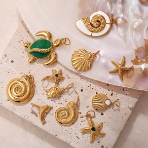 Colgantes de Acero Inoxidable Tema Marino Tortuga Estrella de Mar Concha Delfín Dijes para Creación de Joyas DIY Collares Pulseras