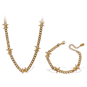 Gothic Stacheldraht Halskette und Armband Set aus 18K vergoldetem Edelstahl