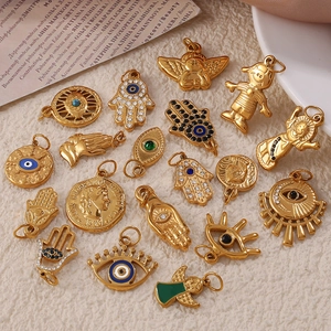 DIY Stainless Steel Pendants For Jewelry Making 18K Gold Plated Hamsa Hand Evil Eye Angel Coin Charms For Necklace Bracelet