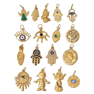 18K gold plated stainless steel Hamsa and Evil Eye charm pendants for DIY necklaces