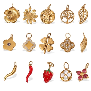 18K gold plated stainless steel pendants set featuring tree of life and flower designs