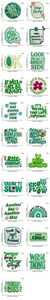 Detailed macro view showing diverse cartoon embroidery patches with motivational quotes