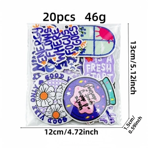Set of 20 purple graffiti letter and floral embroidery patches for iron-on clothing repair