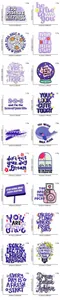 Size chart showing weight and dimensions for purple motivational embroidery patches