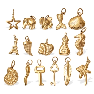 Golden titanium steel assorted charms including seahorse, star and key for DIY jewelry